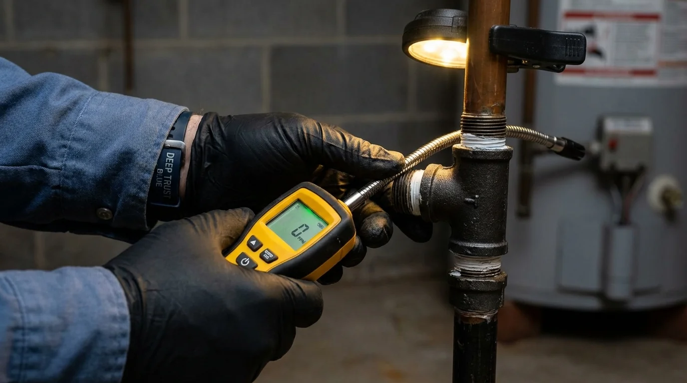 Gas leak detection with electronic sniffer by Johns Plumbing LLC in Ionia