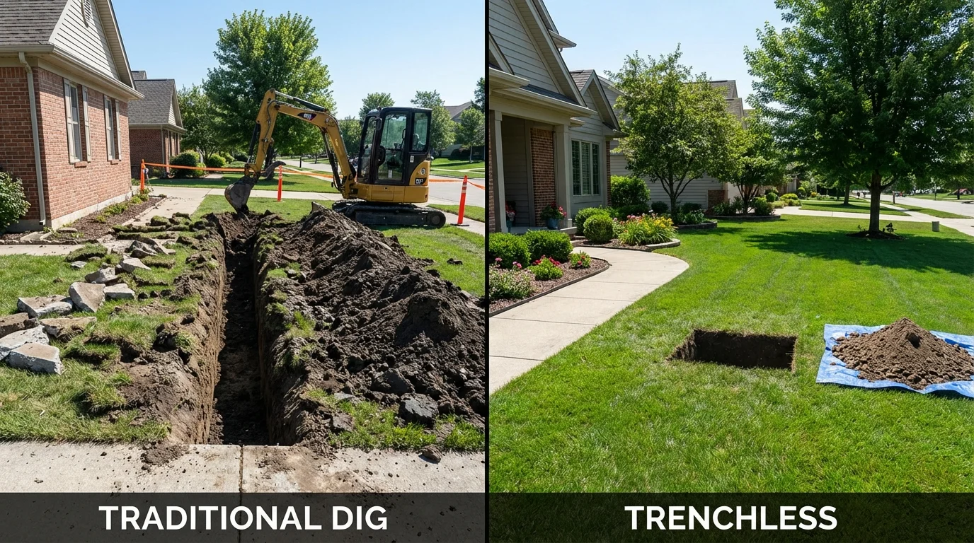 Trenchless sewer repair with minimal yard damage versus traditional excavation in Ionia, MI